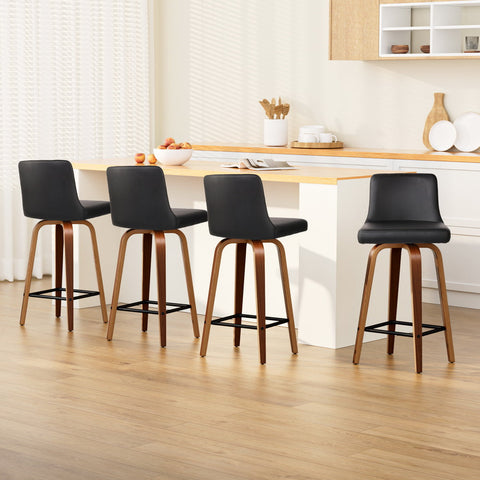Artiss 4x Bar Stools Swivel Leather Padded Wooden Chez Guru