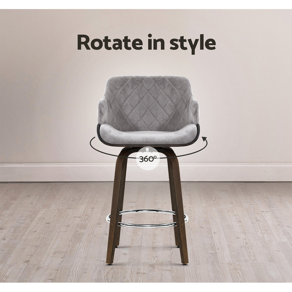 Artiss Bar Stools Swivel Velvet Padded Wooden Chez Guru