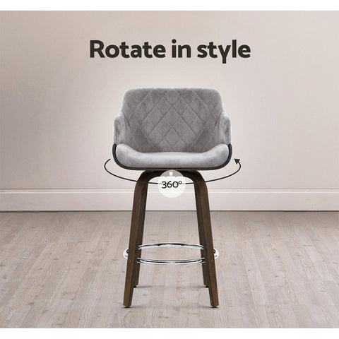 Artiss Bar Stools Swivel Velvet Padded Wooden Chez Guru