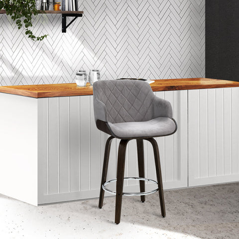 Artiss Bar Stools Swivel Velvet Padded Wooden Chez Guru