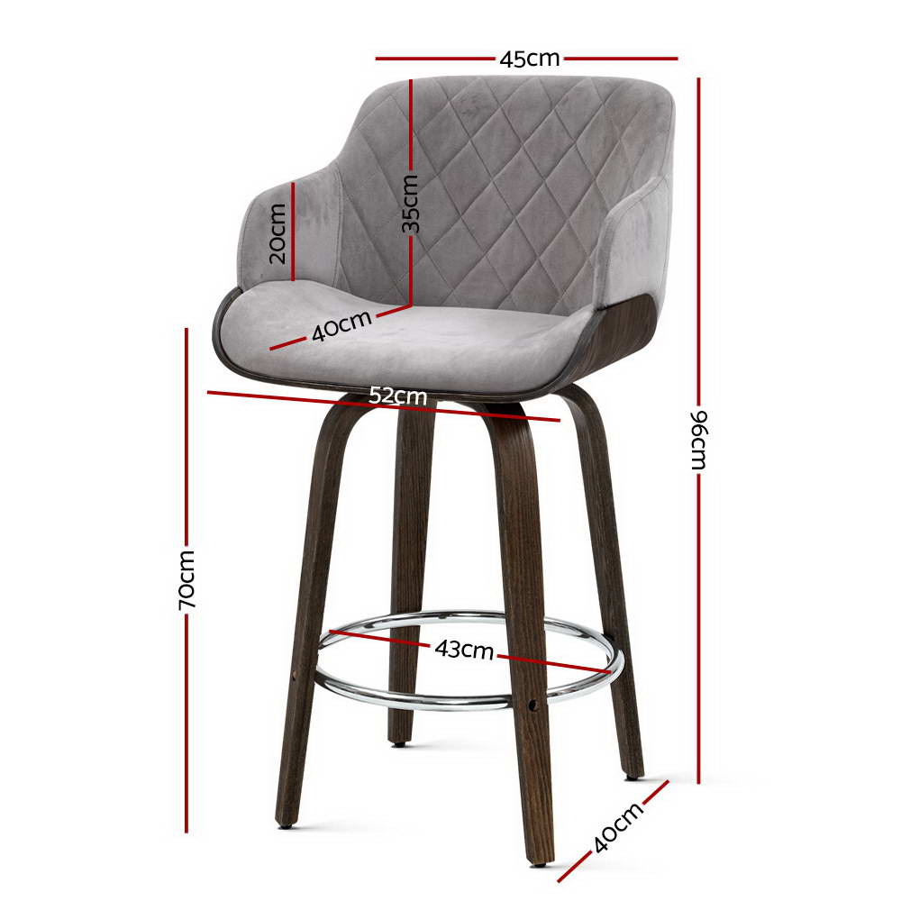 Artiss 2x Bar Stools Swivel Velvet Padded Wooden Chez Guru