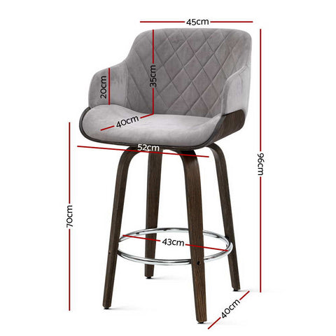 Artiss 2x Bar Stools Swivel Velvet Padded Wooden Chez Guru