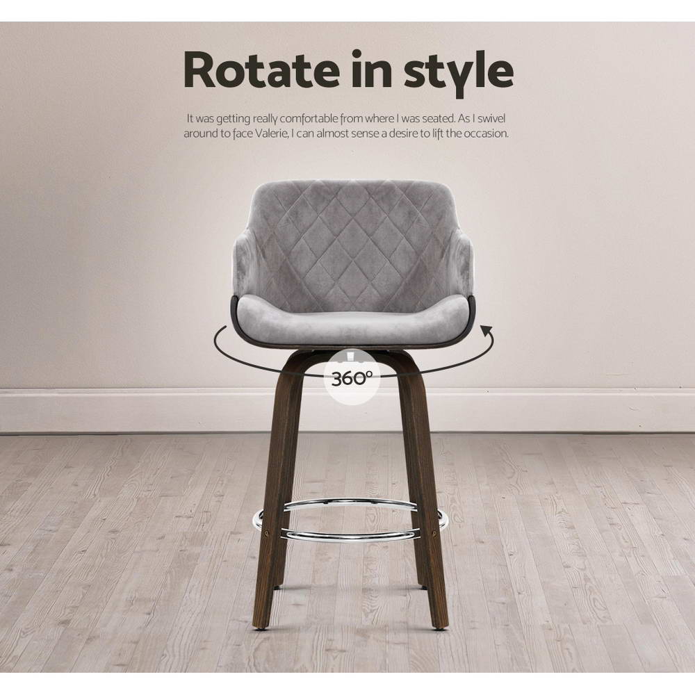 Artiss 2x Bar Stools Swivel Velvet Padded Wooden Chez Guru