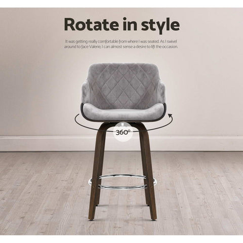 Artiss 2x Bar Stools Swivel Velvet Padded Wooden Chez Guru