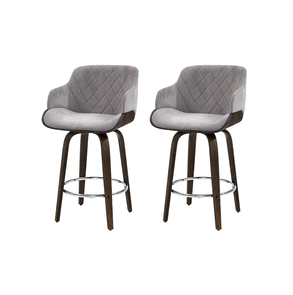 Artiss 2x Bar Stools Swivel Velvet Padded Wooden Chez Guru