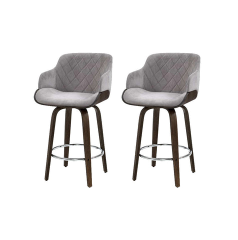 Artiss 2x Bar Stools Swivel Velvet Padded Wooden Chez Guru