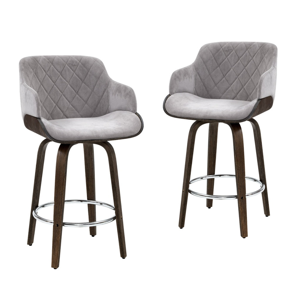 Artiss 4x Bar Stools Swivel Velvet Padded Wooden Chez Guru