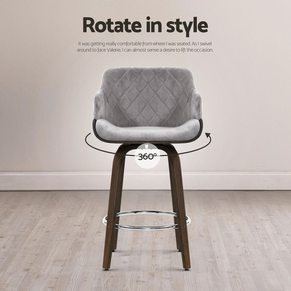 Artiss 4x Bar Stools Swivel Velvet Padded Wooden Chez Guru