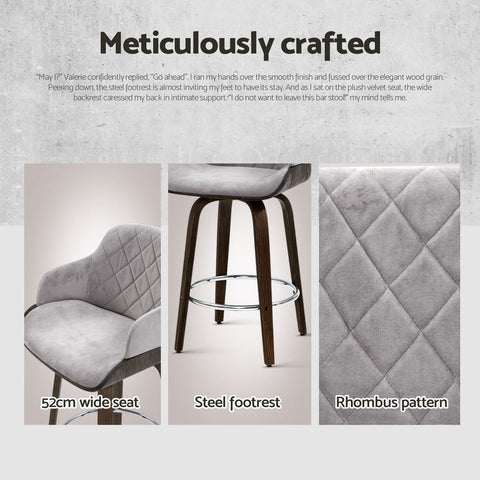 Artiss 4x Bar Stools Swivel Velvet Padded Wooden Chez Guru
