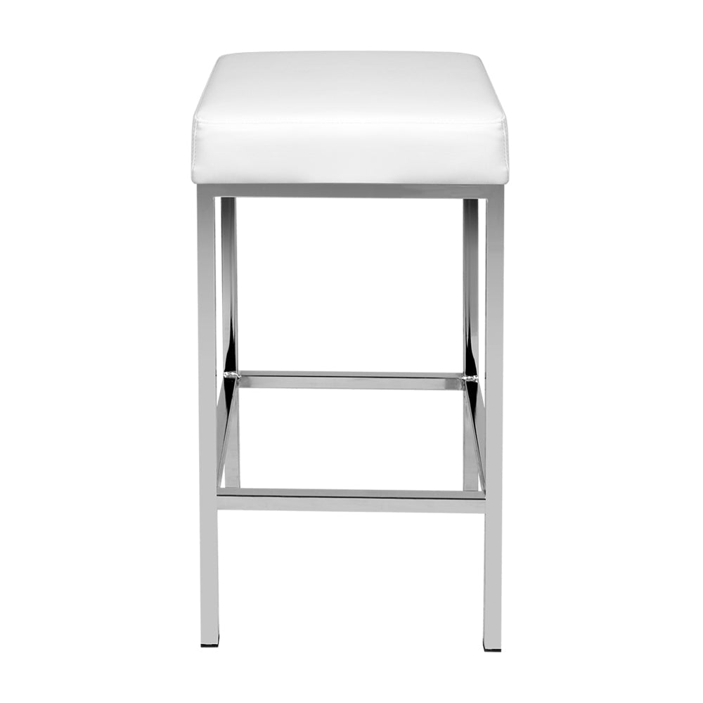 Artiss 2x Bar Stools Leather Padded Metal White Chez Guru
