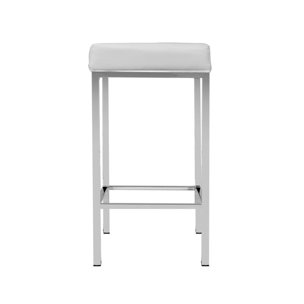Artiss 2x Bar Stools Leather Padded Metal White Chez Guru