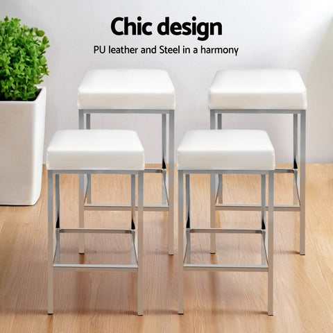 Artiss 4x Bar Stools Leather Padded Metal White Chez Guru