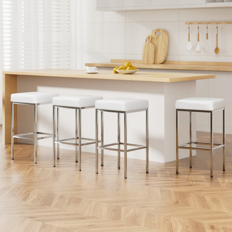 Artiss 4x Bar Stools Leather Padded Metal White Chez Guru