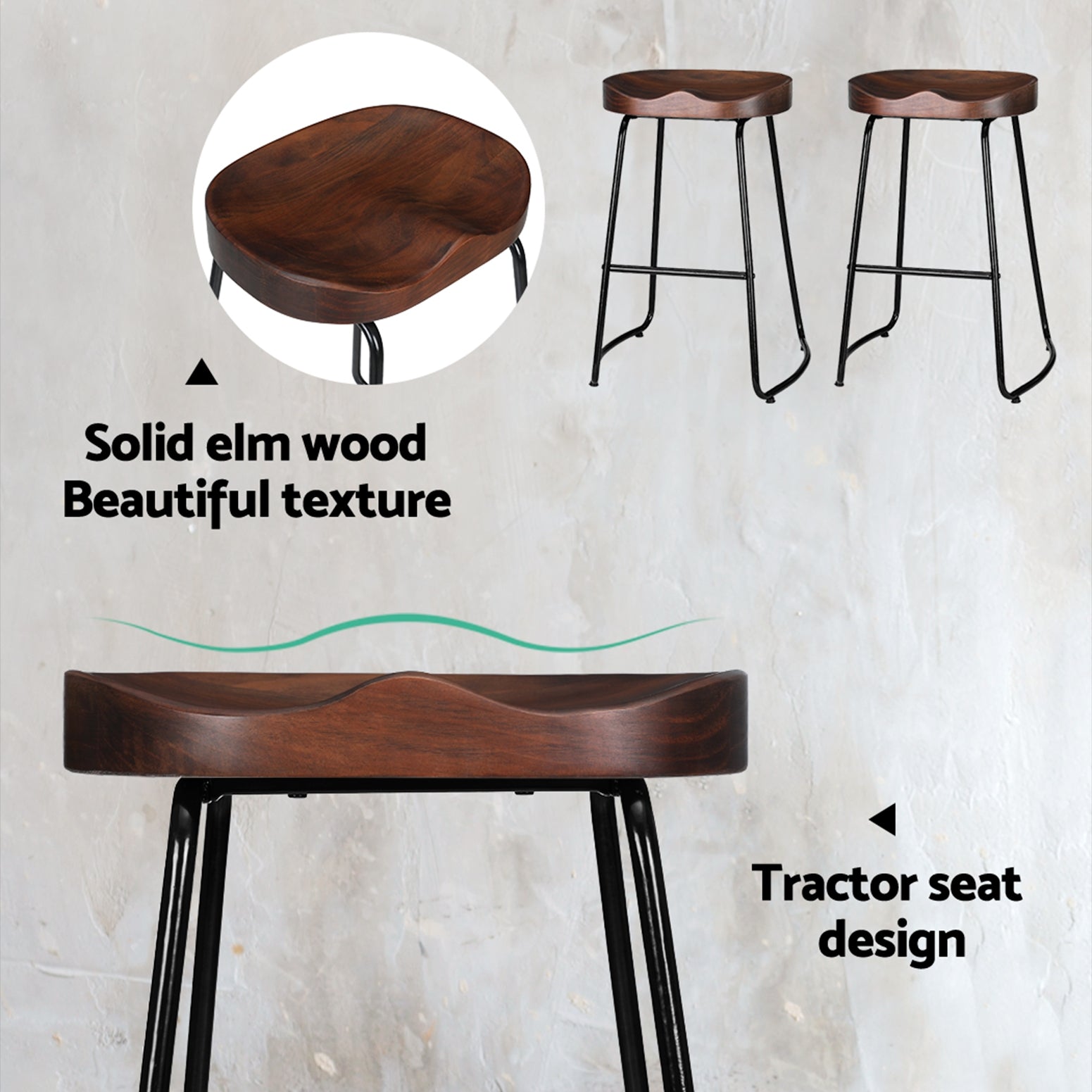 Artiss 2x Bar Stools Tractor Seat 65cm Chez Guru