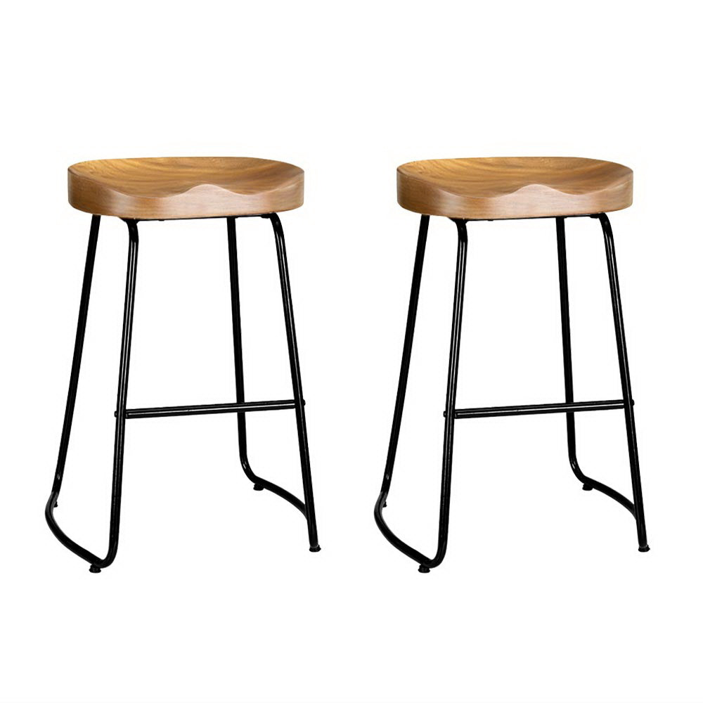 Artiss 2x Bar Stools Tractor Seat 65cm Wooden Chez Guru