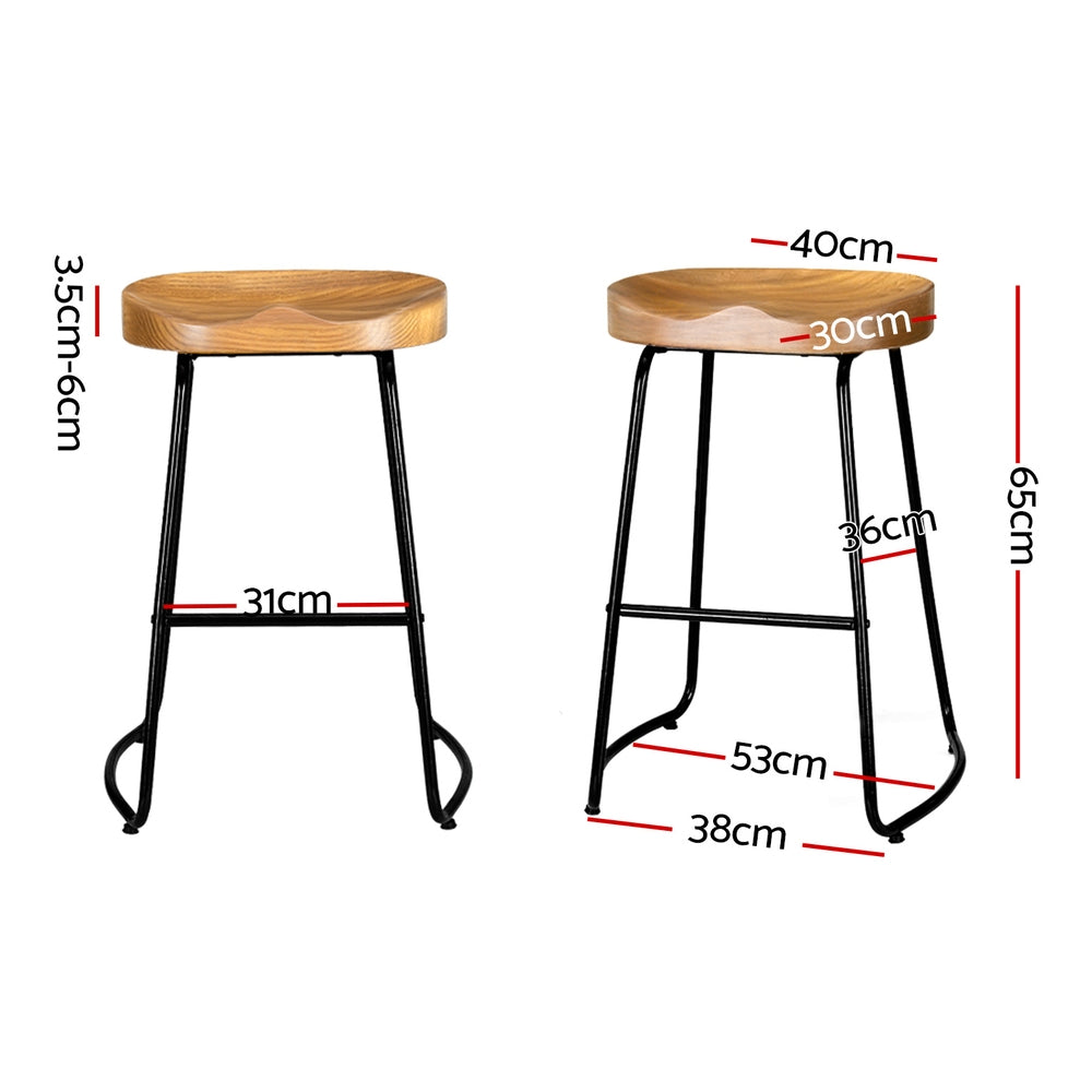 Artiss 2x Bar Stools Tractor Seat 65cm Wooden Chez Guru