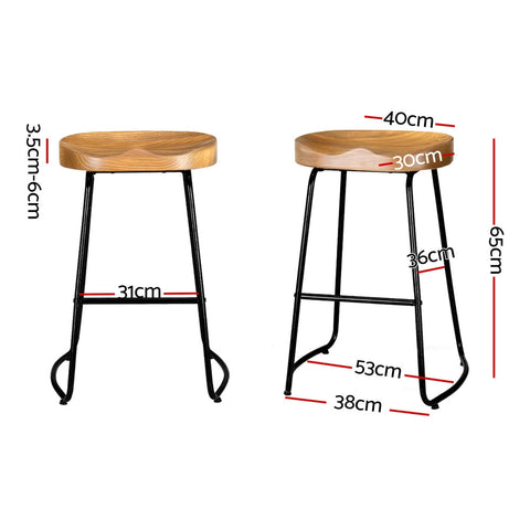 Artiss 2x Bar Stools Tractor Seat 65cm Wooden Chez Guru