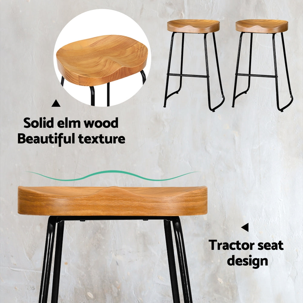 Artiss 2x Bar Stools Tractor Seat 65cm Wooden Chez Guru