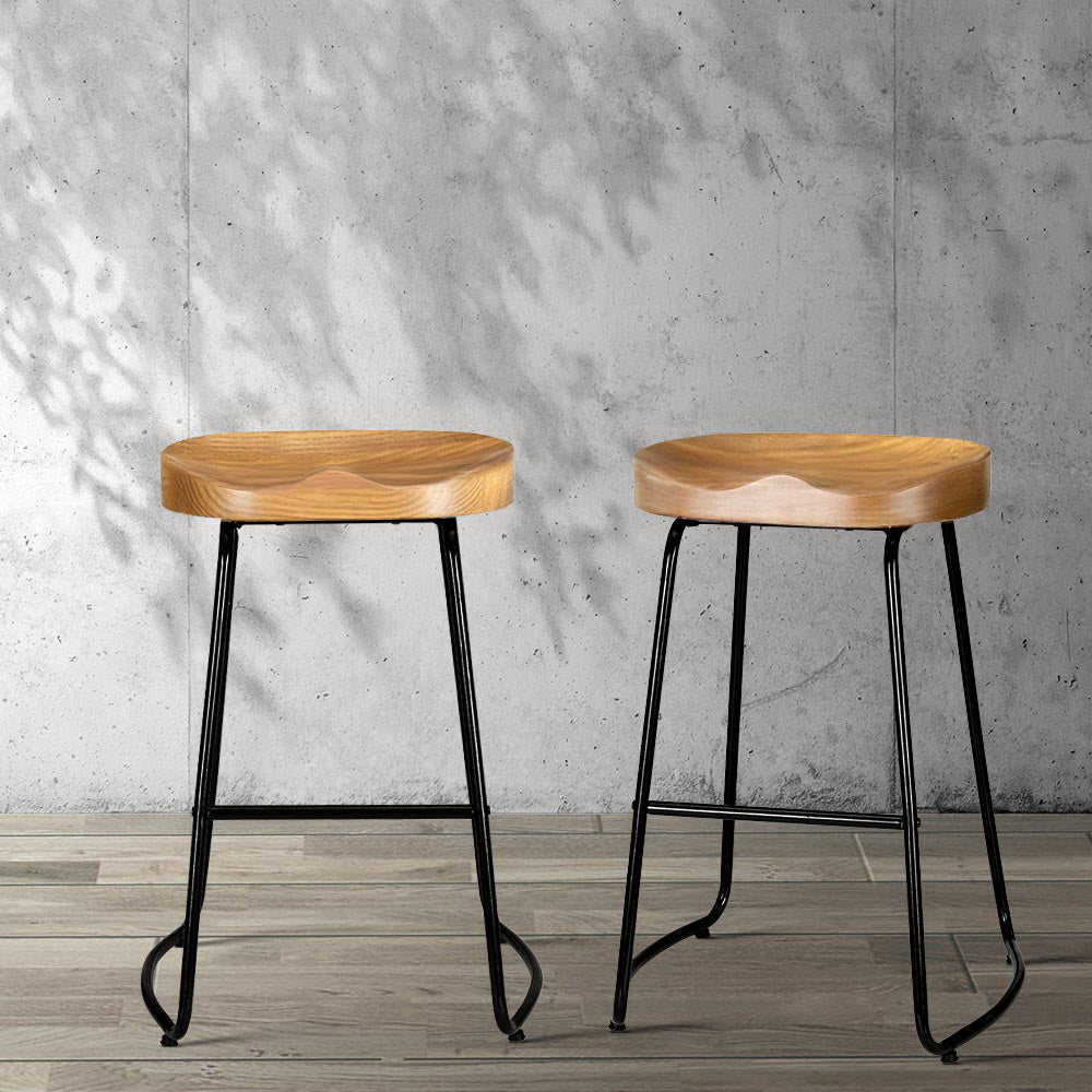 Artiss 2x Bar Stools Tractor Seat 65cm Wooden Chez Guru