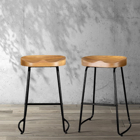Artiss 2x Bar Stools Tractor Seat 65cm Wooden Chez Guru