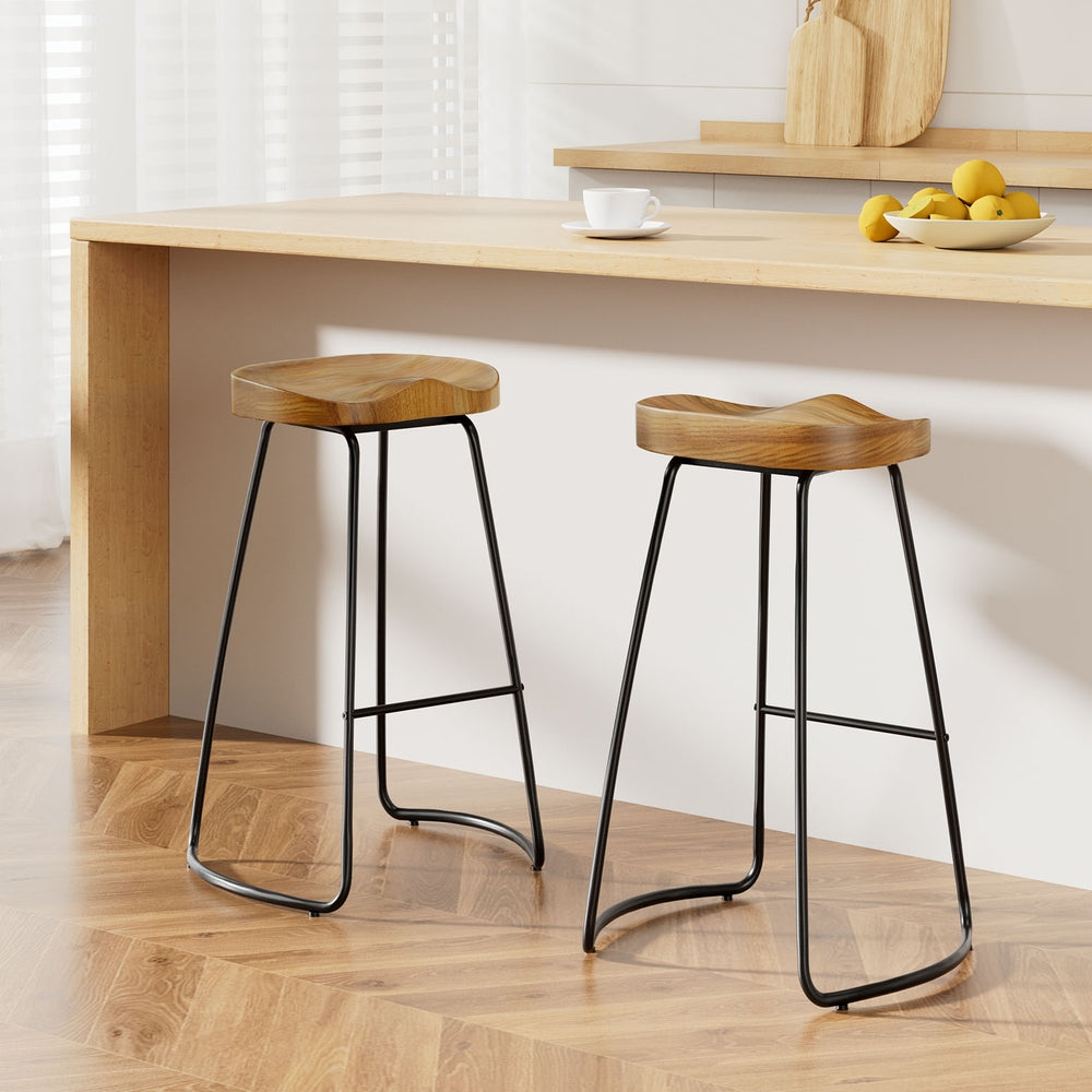 Artiss 2x Bar Stools Tractor Seat 75cm Wooden Chez Guru