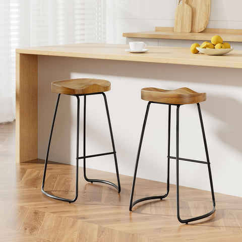 Artiss 2x Bar Stools Tractor Seat 75cm Wooden Chez Guru
