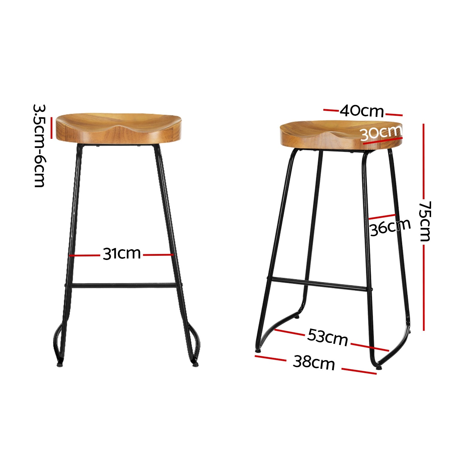 Artiss 2x Bar Stools Tractor Seat 75cm Wooden Chez Guru