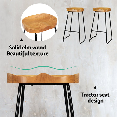 Artiss 2x Bar Stools Tractor Seat 75cm Wooden Chez Guru