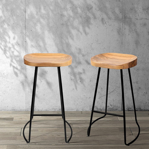 Artiss 2x Bar Stools Tractor Seat 75cm Wooden Chez Guru