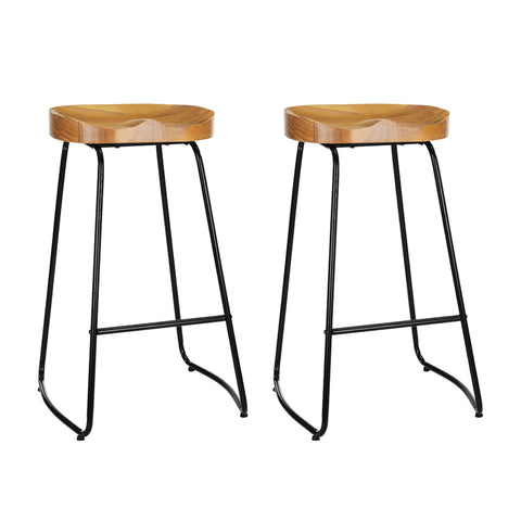 Artiss 2x Bar Stools Tractor Seat 75cm Wooden Chez Guru