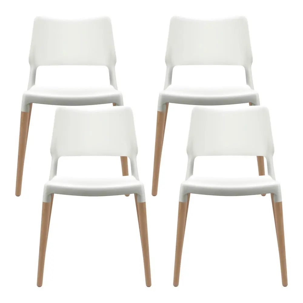 Artiss Dining Chairs Set of 4 Plastic Wooden Stackable White Chez Guru