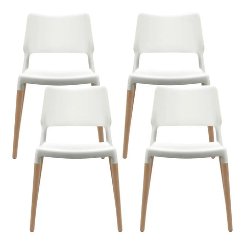 Artiss Dining Chairs Set of 4 Plastic Wooden Stackable White Chez Guru