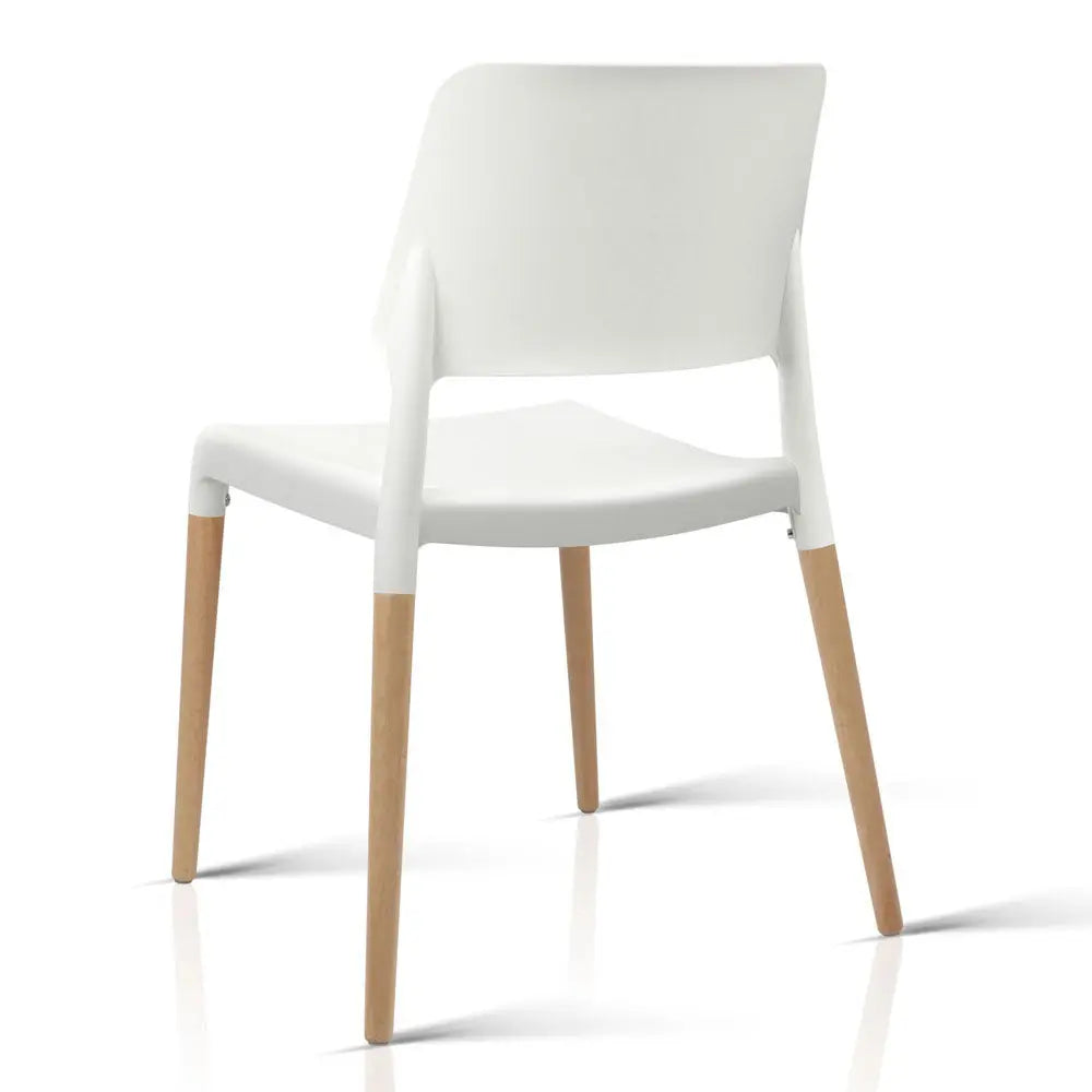Artiss Dining Chairs Set of 4 Plastic Wooden Stackable White Chez Guru