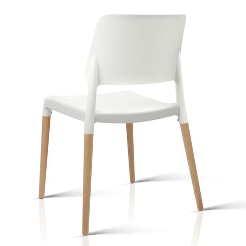 Artiss Dining Chairs Set of 4 Plastic Wooden Stackable White Chez Guru