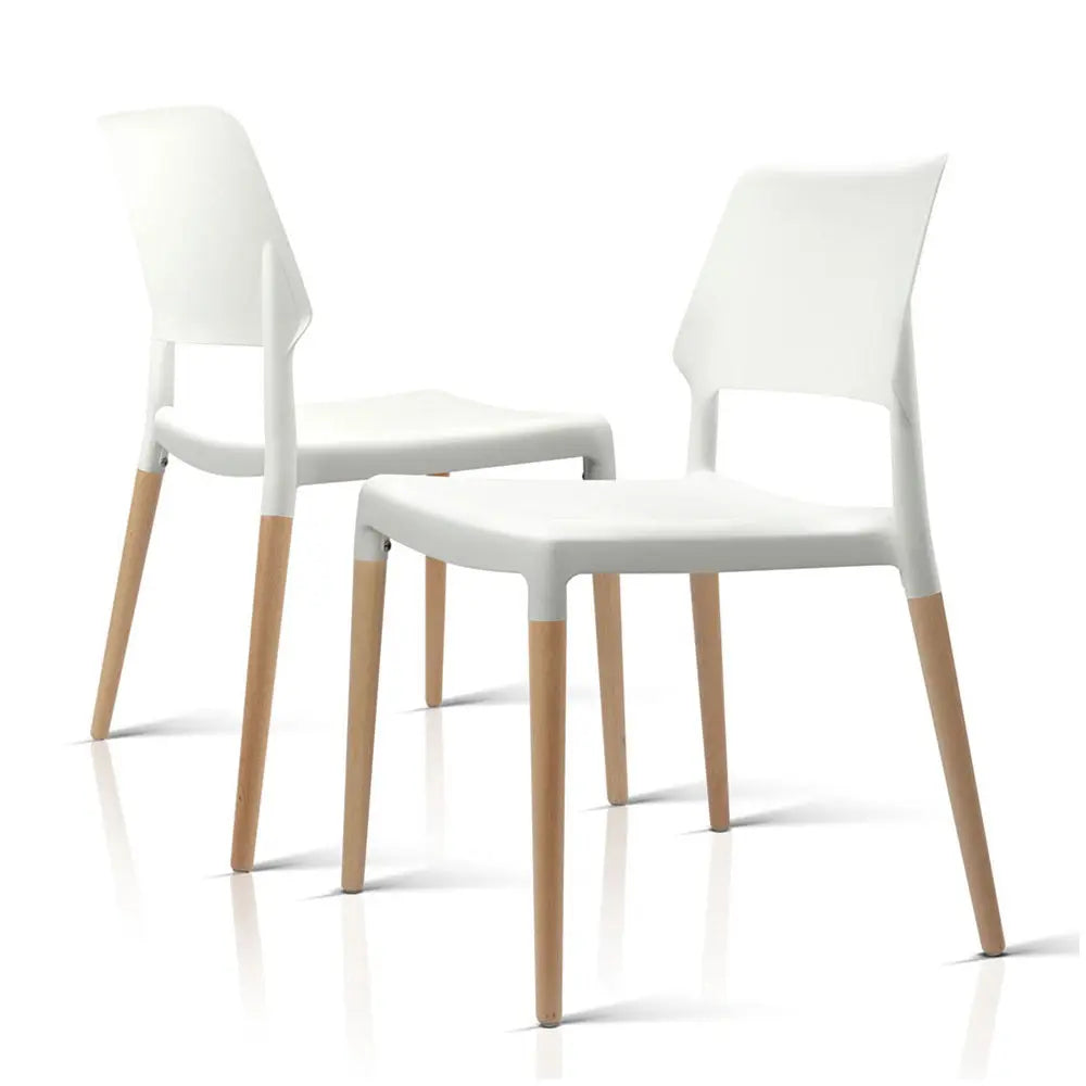Artiss Dining Chairs Set of 4 Plastic Wooden Stackable White Chez Guru