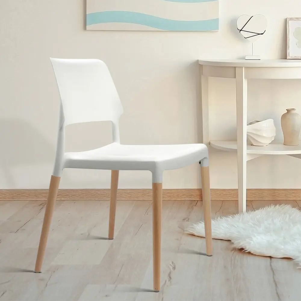 Artiss Dining Chairs Set of 4 Plastic Wooden Stackable White Chez Guru