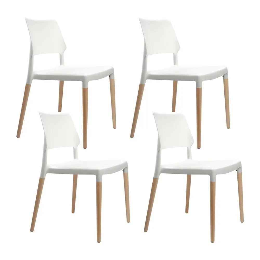 Artiss Dining Chairs Set of 4 Plastic Wooden Stackable White Chez Guru