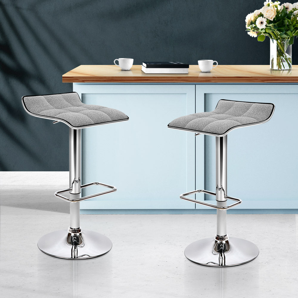 Artiss 2x Bar Stools Linen Padded Gas Lift Chez Guru