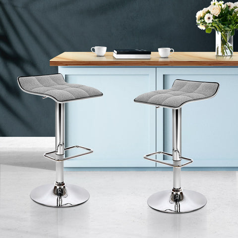 Artiss 2x Bar Stools Linen Padded Gas Lift Chez Guru