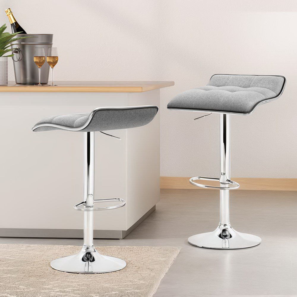 Artiss 4x Bar Stools Linen Padded Gas Lift Chez Guru