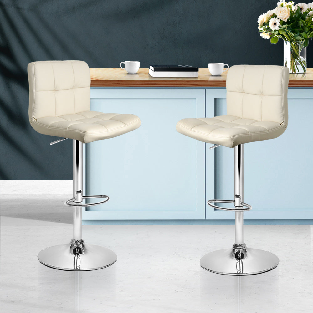 Artiss 2x Bar Stools Leather Gas Lift Beige Chez Guru