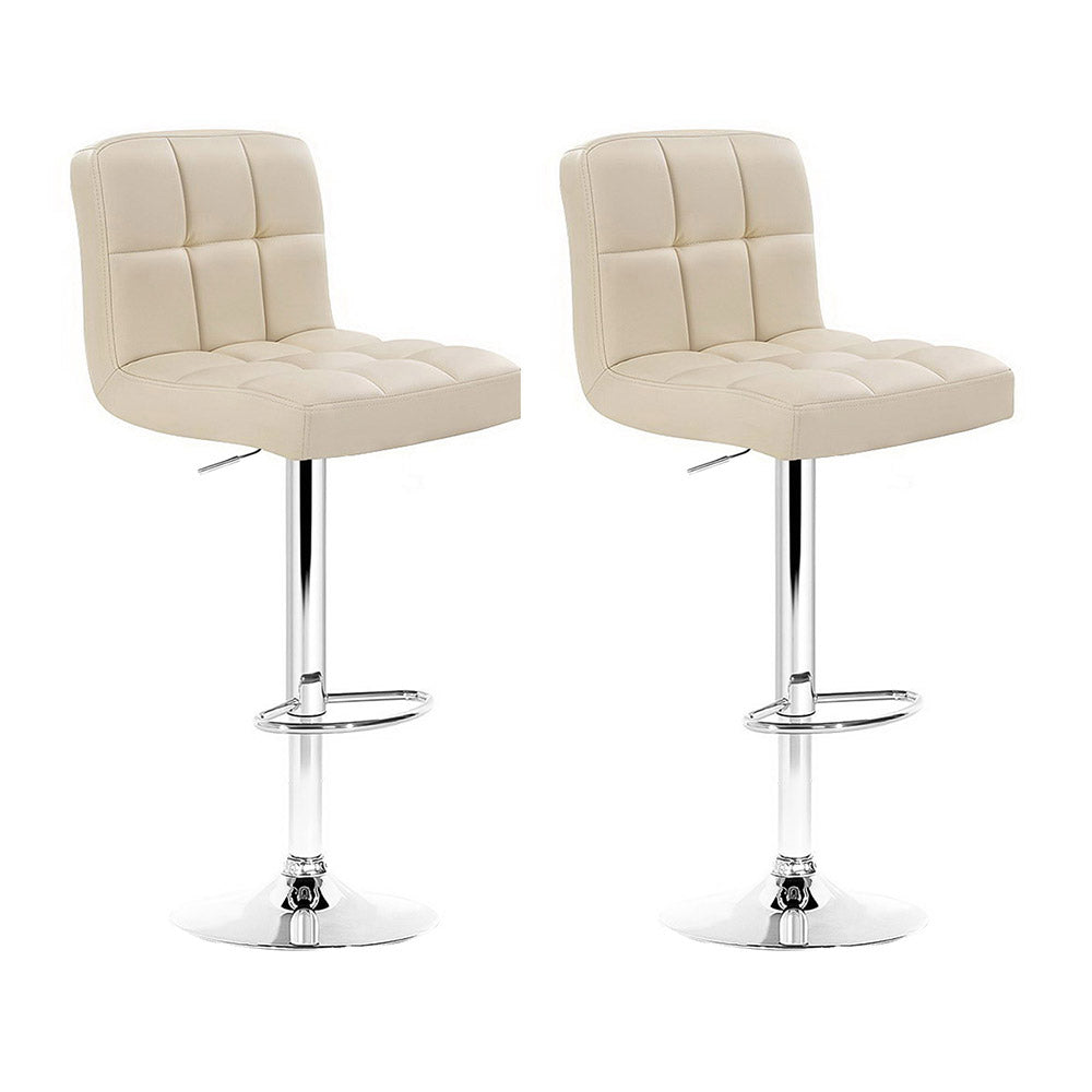 Artiss 2x Bar Stools Leather Gas Lift Beige Chez Guru
