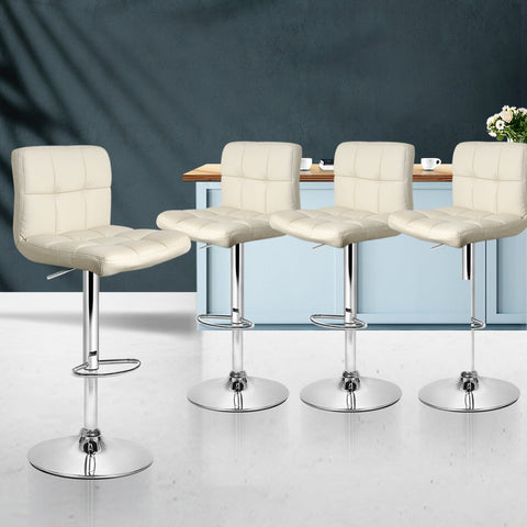 Artiss 4x Bar Stools Leather Gas Lift Beige Chez Guru