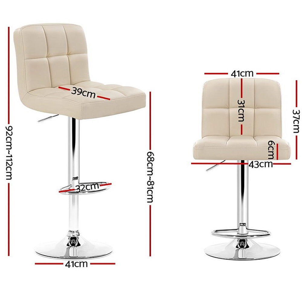 Artiss 4x Bar Stools Leather Gas Lift Beige Chez Guru