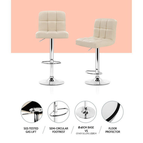 Artiss 4x Bar Stools Leather Gas Lift Beige Chez Guru
