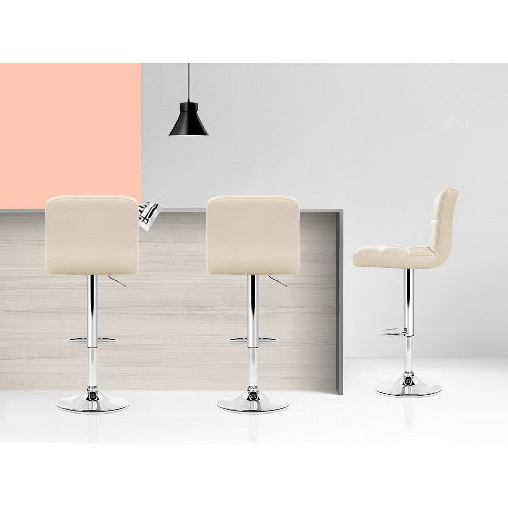 Artiss 4x Bar Stools Leather Gas Lift Beige Chez Guru