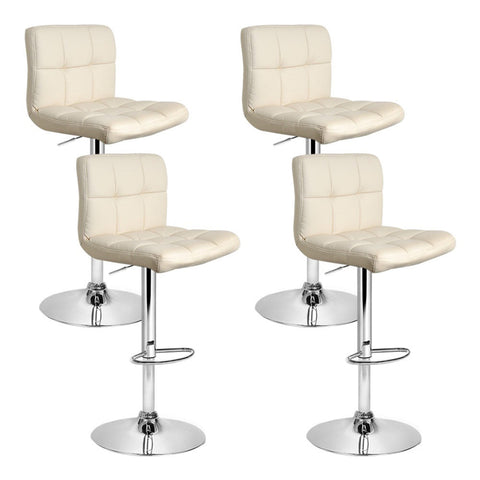 Artiss 4x Bar Stools Leather Gas Lift Beige Chez Guru