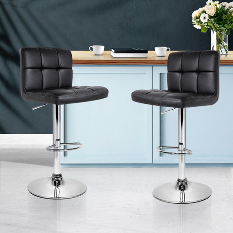 Artiss 2x Bar Stools Leather Gas Lift Black Chez Guru