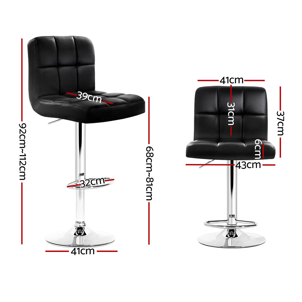 Artiss 2x Bar Stools Leather Gas Lift Black Chez Guru