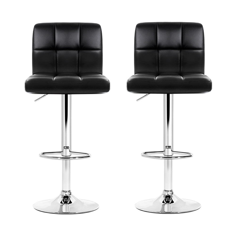 Artiss 2x Bar Stools Leather Gas Lift Black Chez Guru